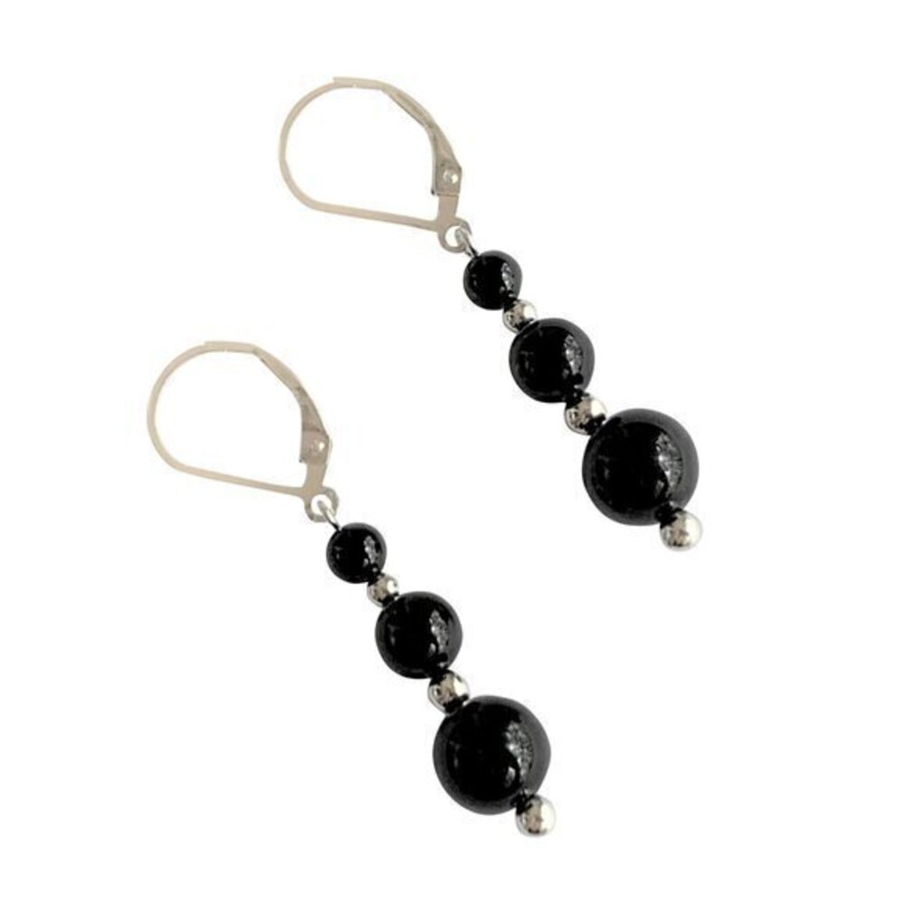 Black Onyx Earrings Sterling Silver Leverbacks for Women Handmade in USA
